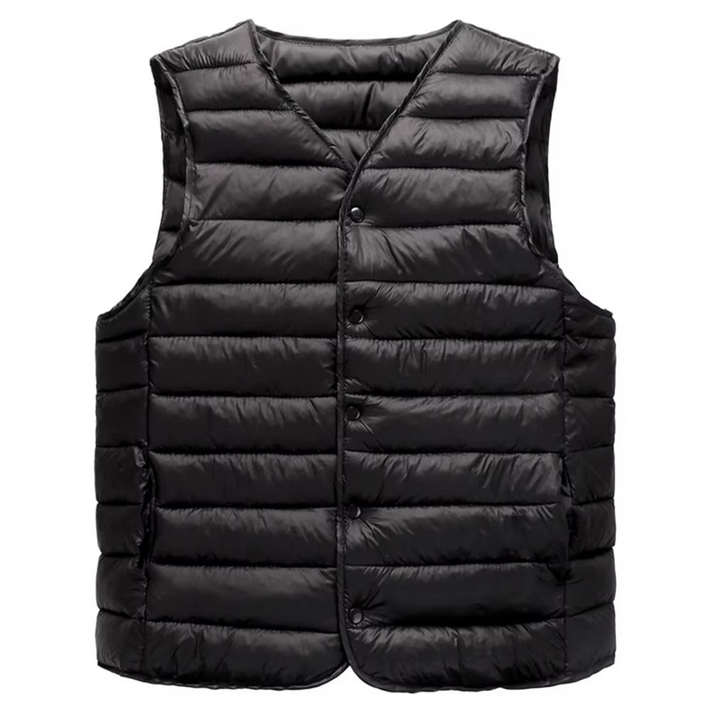 Men’s Padded V-Neck Vest, Solid Color Casual Warm Waistcoat with Pockets