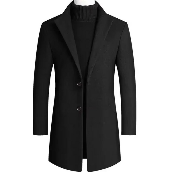 Men's Medium Long Wool Blend Trench Coat for Autumn and Winter