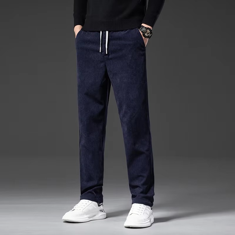 Men's Corduroy Elastic Waist Straight-Leg Pants – Classic Casual Work Trousers for Spring and Fall