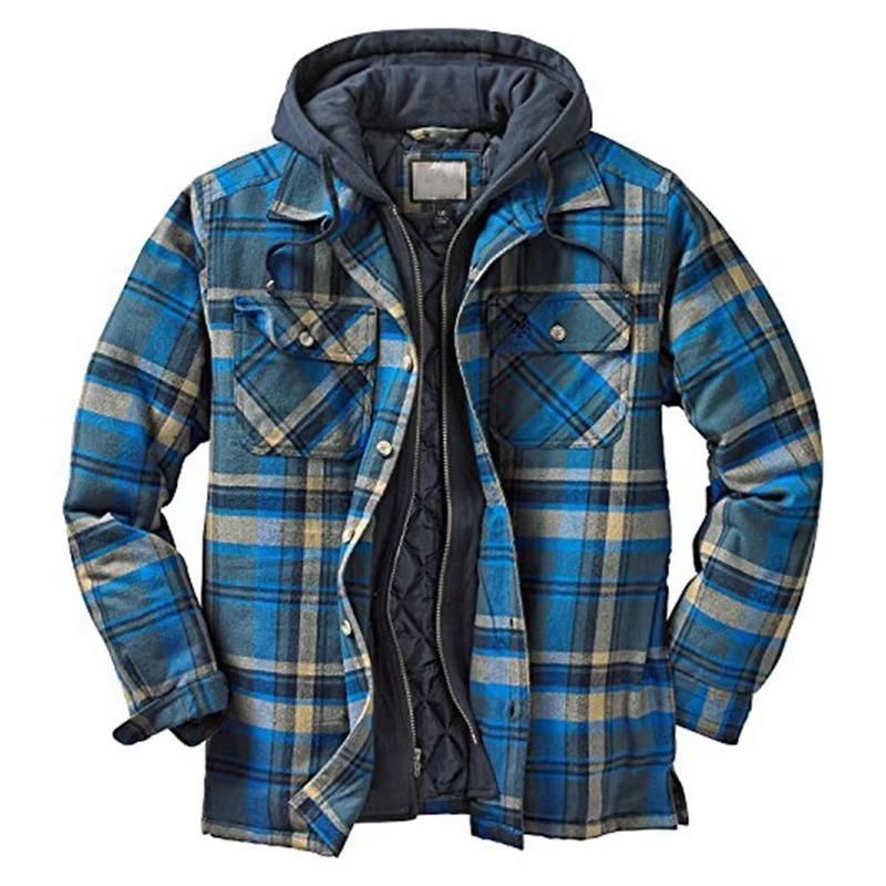 Men's Checkered Cotton Hooded Jacket, Thick Warm Casual Coat, Sizes S–5XL