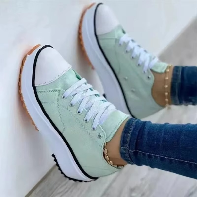 Women’s Casual Canvas Platform Sneakers – Breathable Lace-Up Tennis Shoes up to Size 11