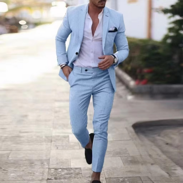 Men's Linen 2-Piece Blazer and Pants Suit Set for Weddings, Beach Parties, and Summer Events