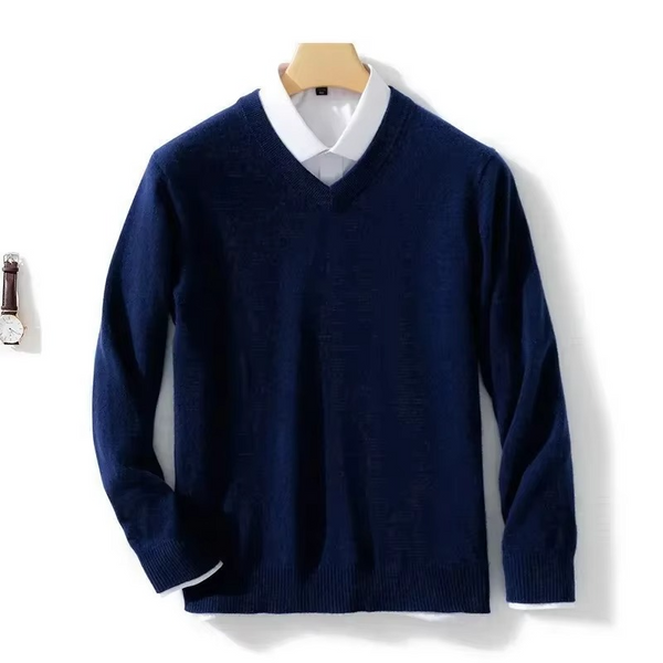 Men's V-Neck Wool Blend Sweater – Warm Knit Pullover, Winter Casual Fit, Sizes up to 5XL