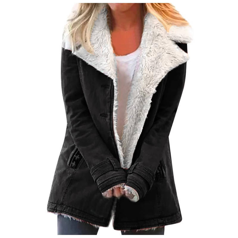 Women's Plus Size Fleece Button Jacket with Collar and Pockets