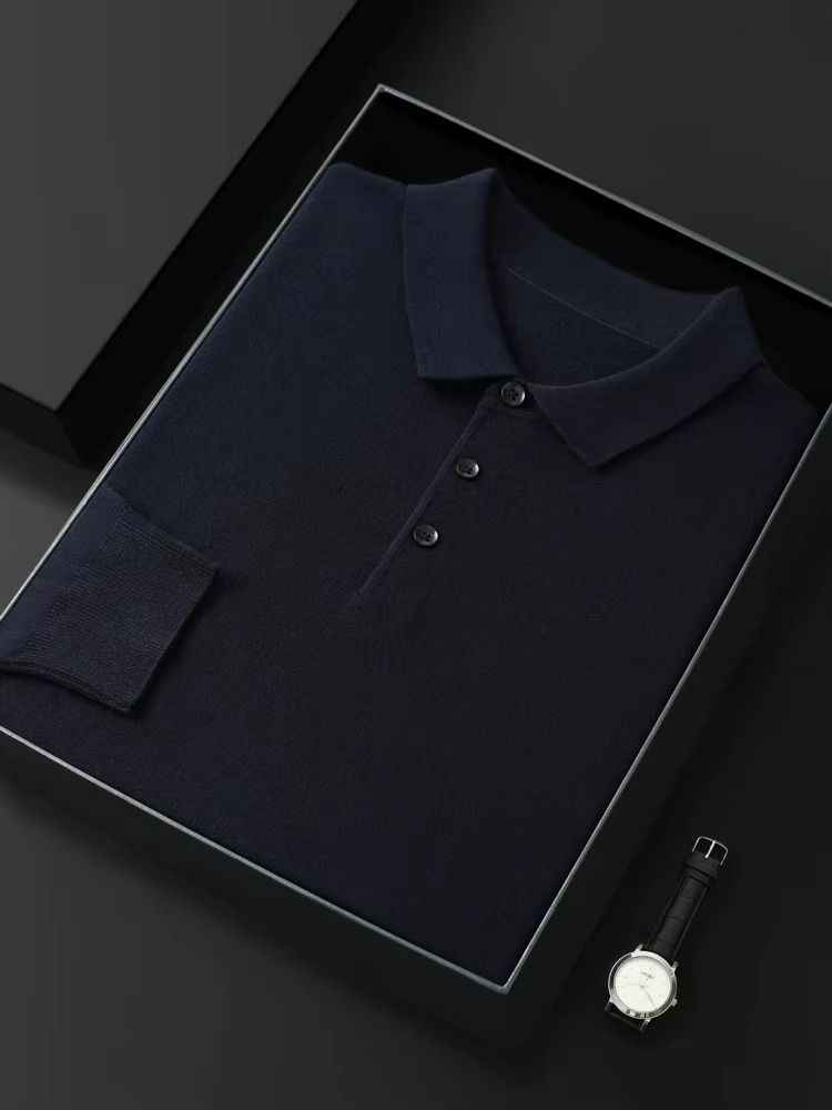 Men's Merino Wool Polo Collar Sweater Pullover