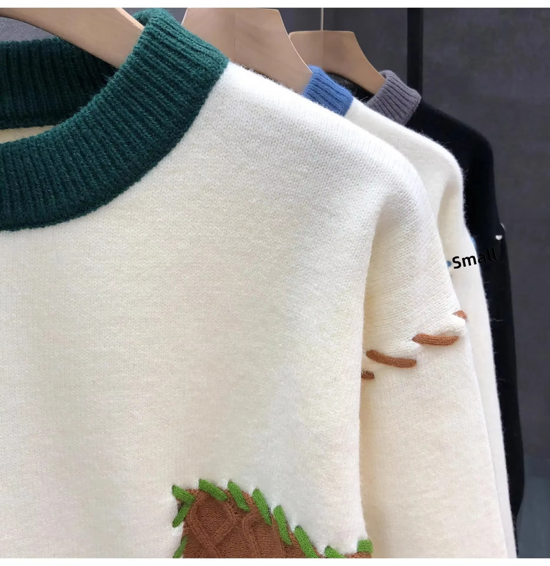 Men's Patchwork Knit Sweater Streetwear Pullover for Fall and Winter