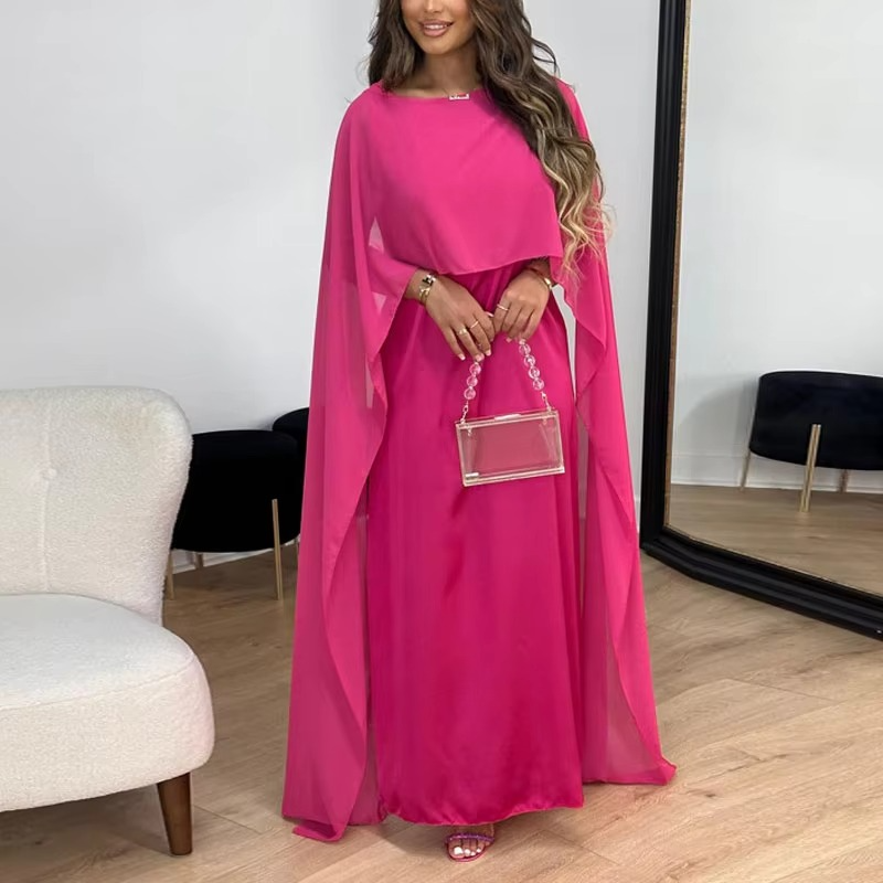 Elegant Chiffon Long Evening Dress with Flowing Shawl Sleeves
