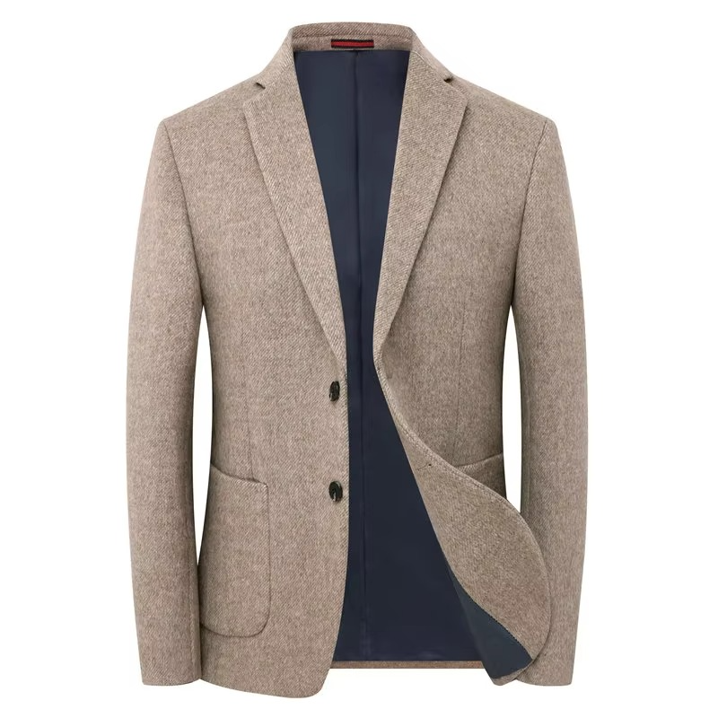 Men’s Elegant Wool Tweed Blazer in Beige, Coffee, and Gray – Business Casual Winter Jacket