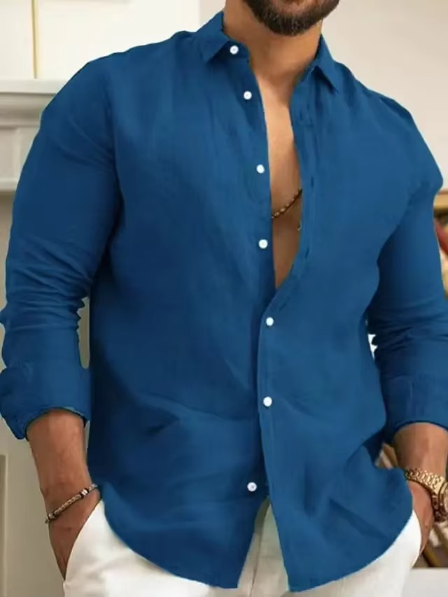 Men's Slim Fit Cotton Linen Long Sleeve Shirt