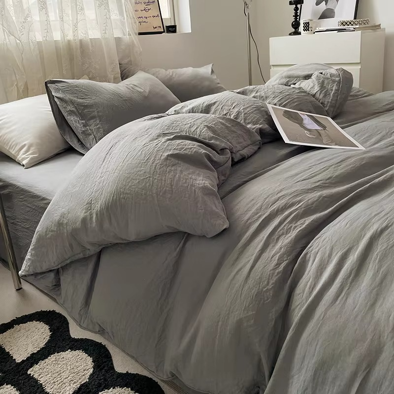Dark Gray Brushed Duvet Cover Set with Pillowcases