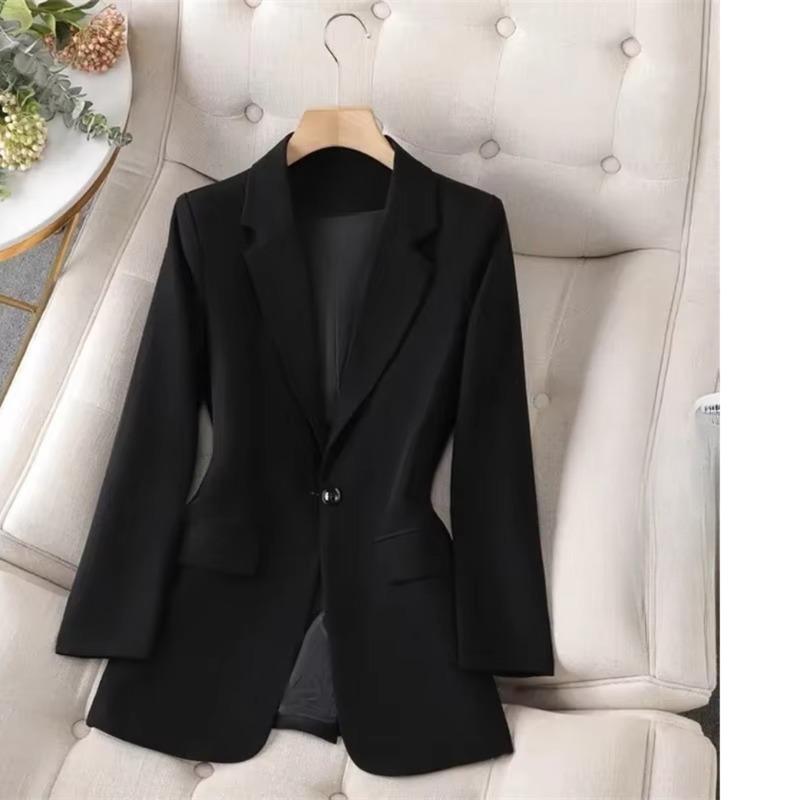 Women’s Green Single Button Blazer – Formal Office Coat with Long Sleeves
