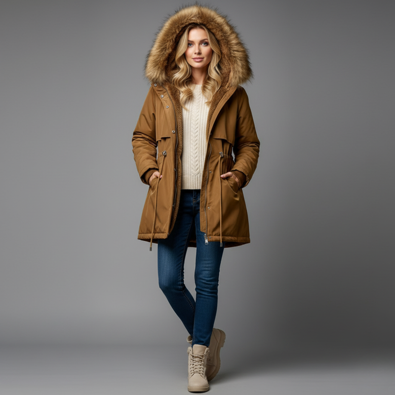 Women's Fleece Lined Down Parka – Warm Padded Winter Coat with Drawstring Hood
