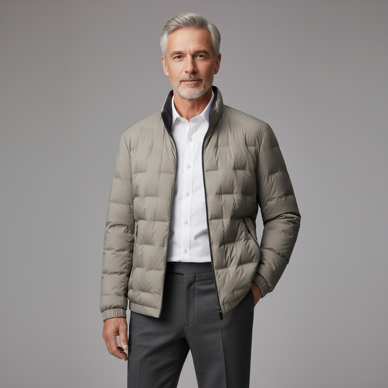 Men's 2024 Solid Color Stand Collar Slim Fit Goose Down Jacket