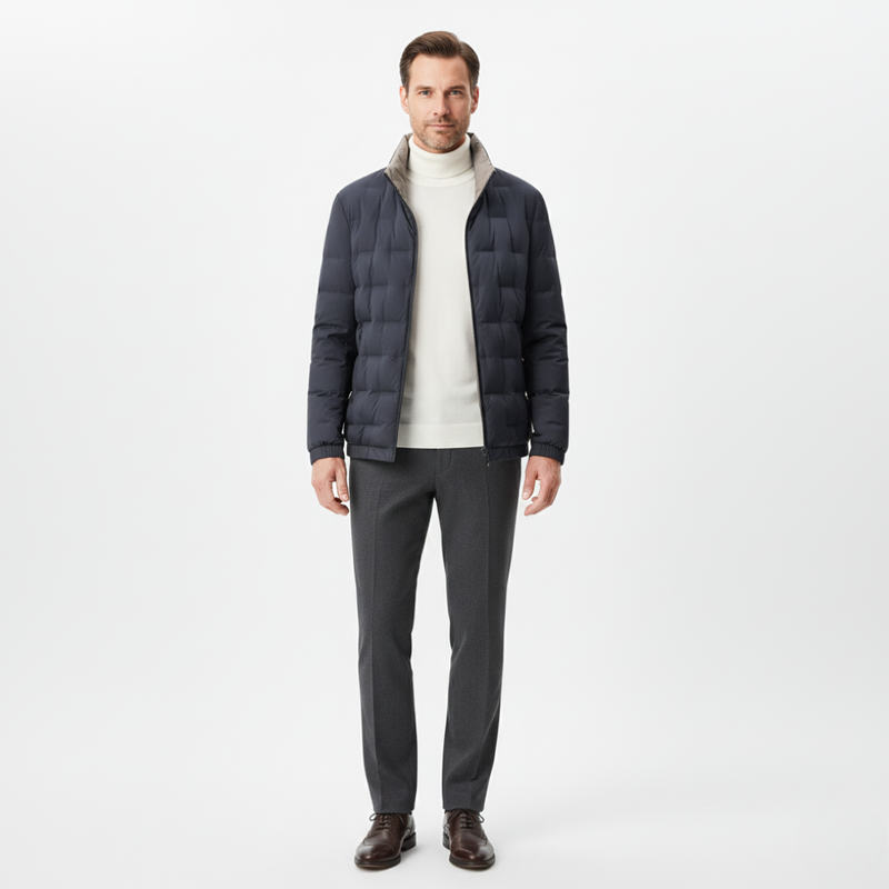 Men's 2024 Solid Color Stand Collar Slim Fit Goose Down Jacket