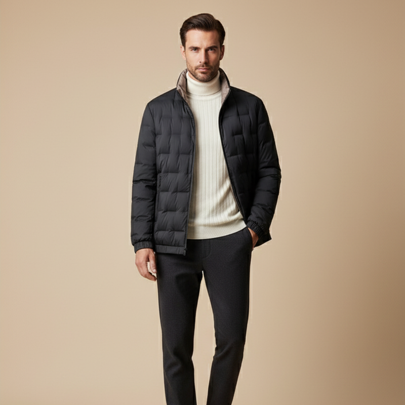 Men's 2024 Solid Color Stand Collar Slim Fit Goose Down Jacket