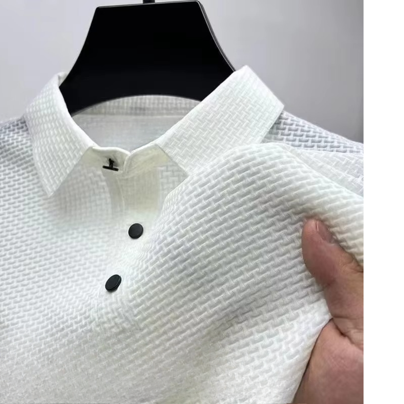 Men's Ice Silk Short Sleeve Polo Shirt, Cool Breathable Business Casual Top