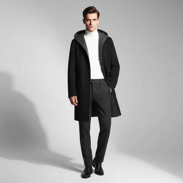 Men's Reversible Wool Blend Hooded Trench Coat