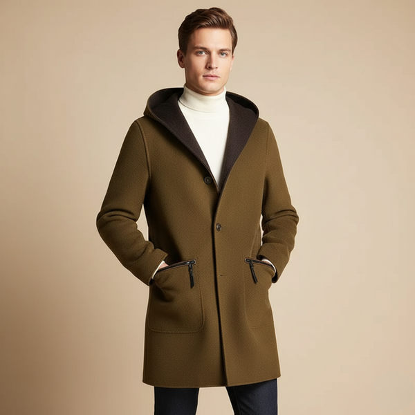 Men's Reversible Wool Blend Hooded Trench Coat