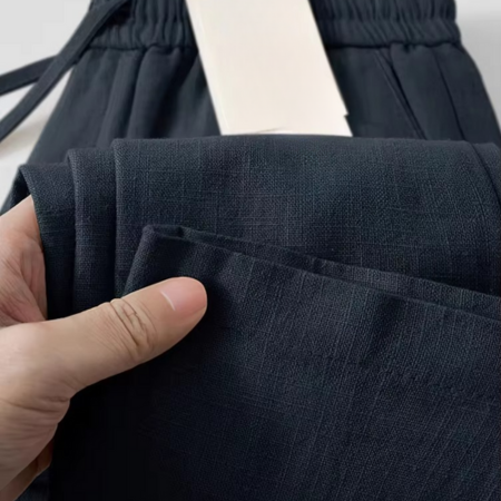 Men’s Straight Fit Cotton Linen Pants, Lightweight Wide Leg Casual Trousers