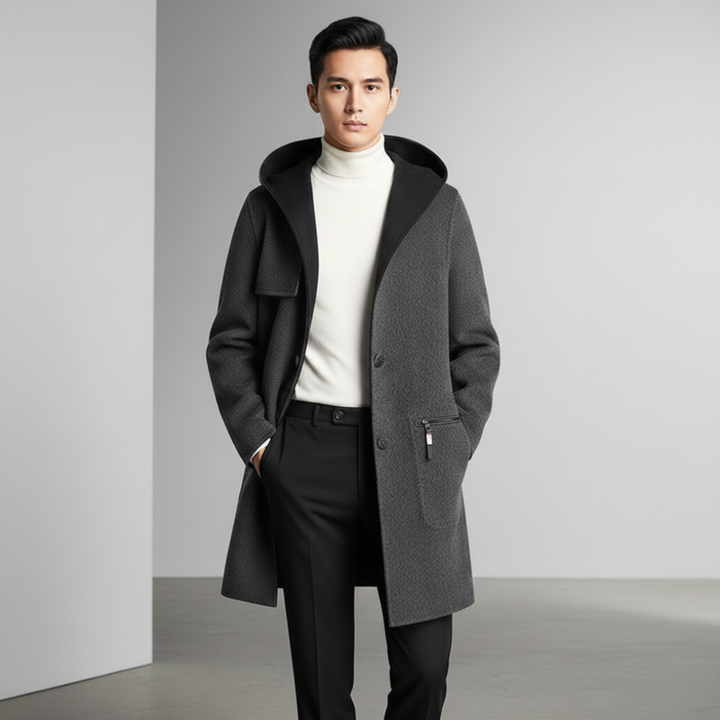 Men's Reversible Wool Blend Hooded Trench Coat