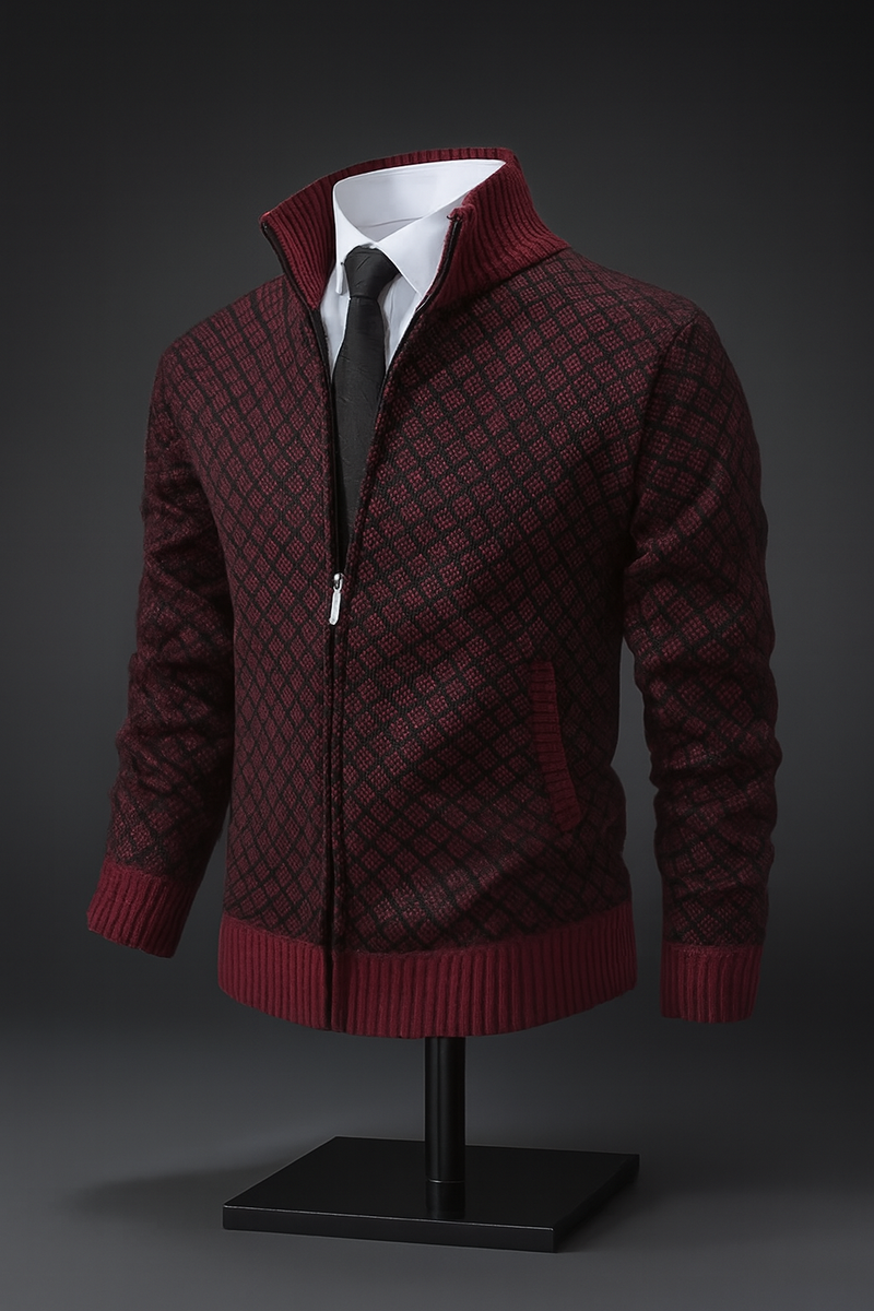 Men's Knitted Stand Collar Zipper Cardigan Sweater Casual Loose Fit