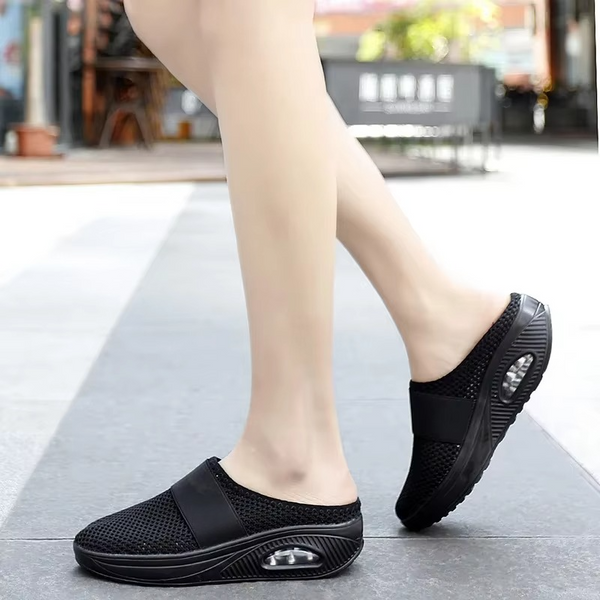 Women's Orthopedic Air Cushion Slip-On Walking Shoes, Lightweight Mesh Platform Mules