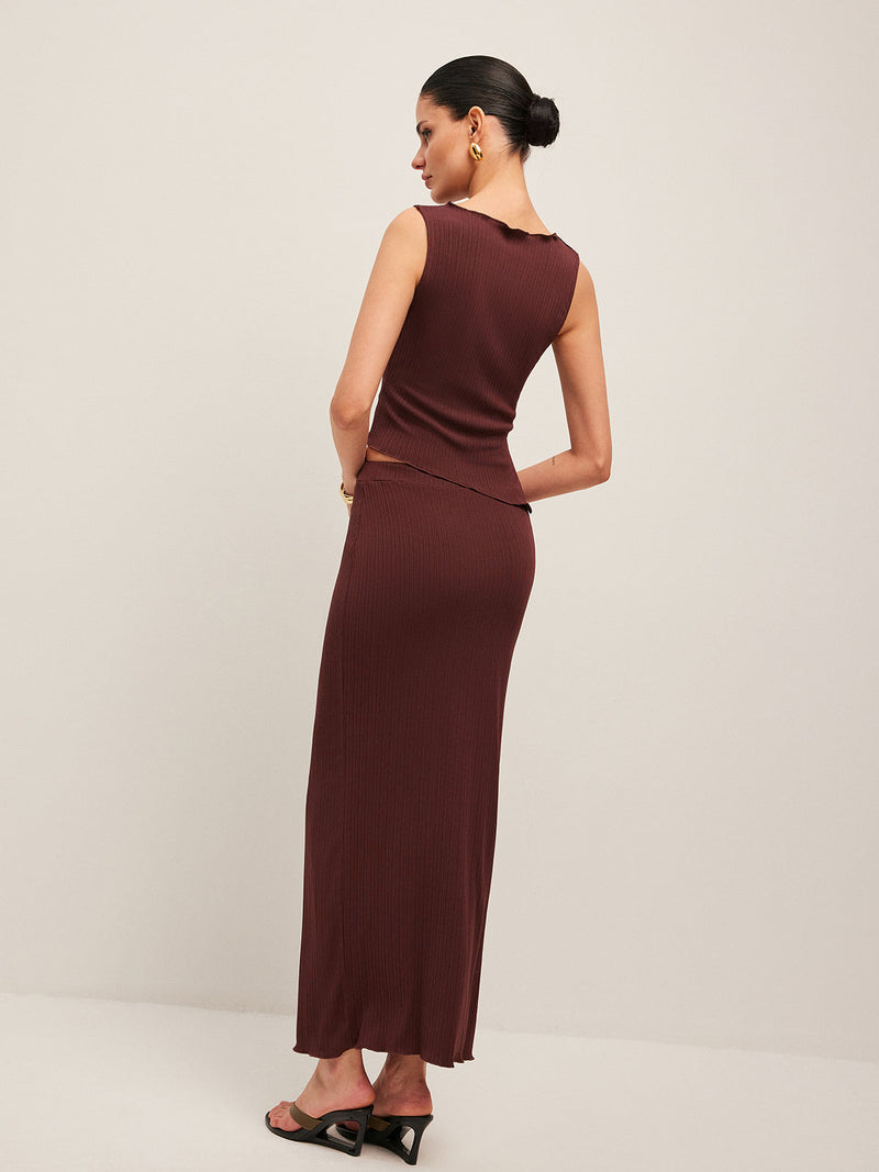 Asymmetrical Hem Ribbed Skirt Set