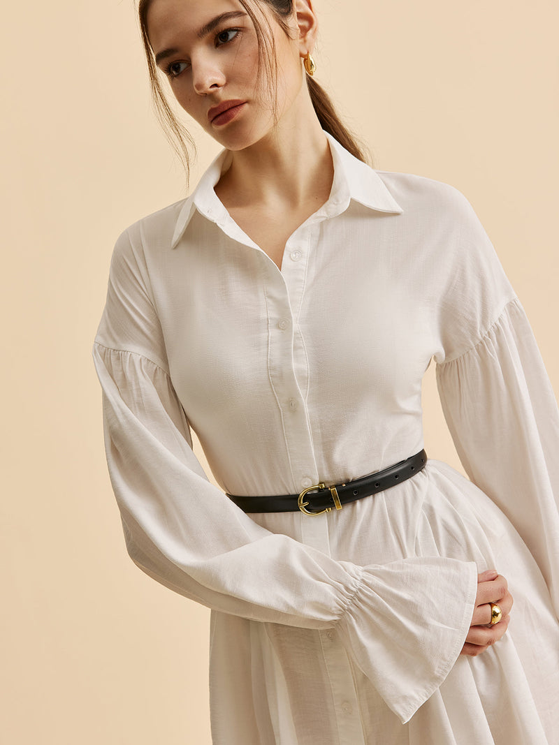 Balloon Sleeve Button-Up Shirt Dress