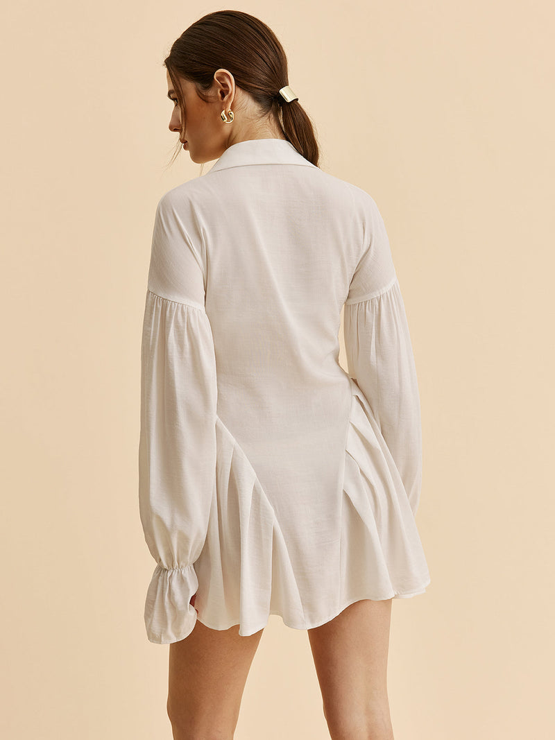 Balloon Sleeve Button-Up Shirt Dress