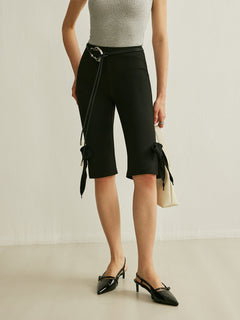 Bow Detail High-Waisted Capri  Pants
