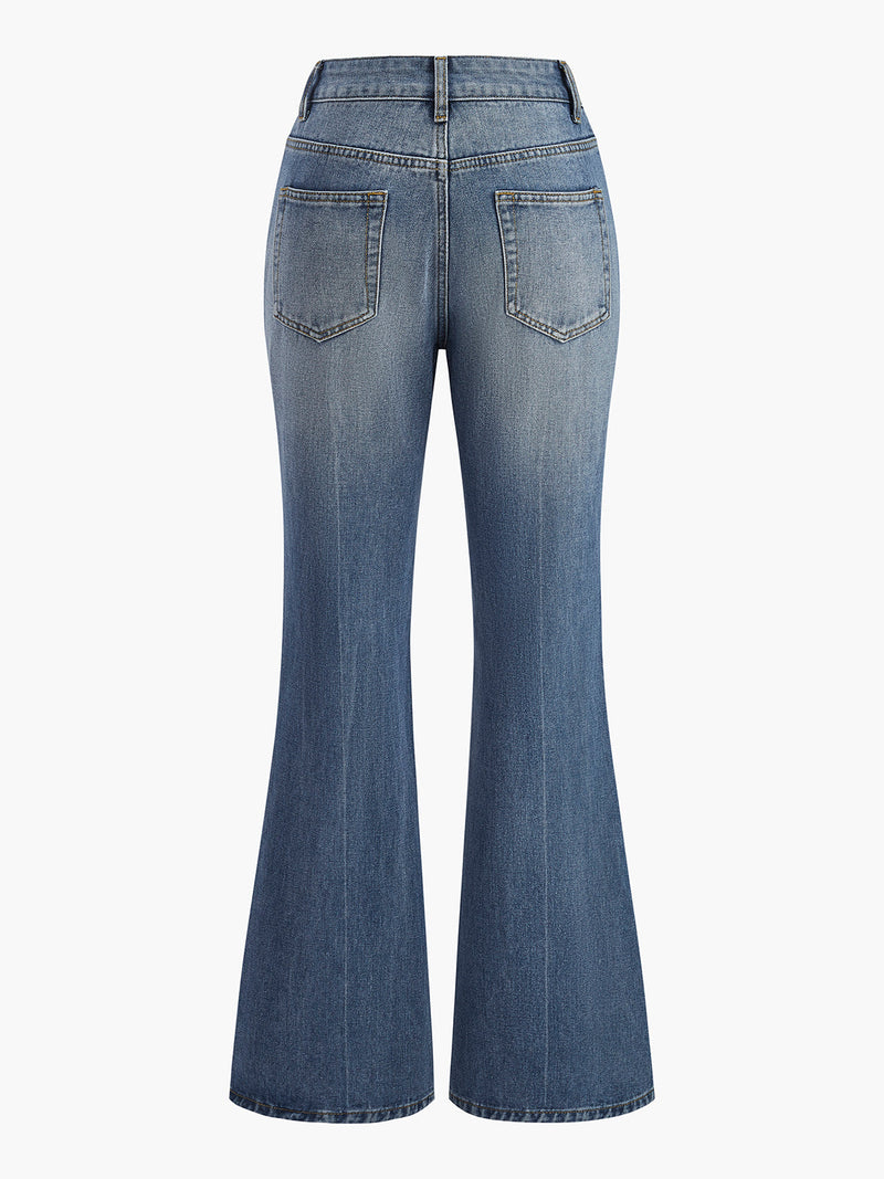 Button Detail High-Waisted Flared Denim Pants