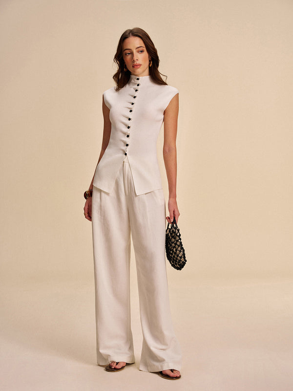 Button-Front Sleeveless Cardigan