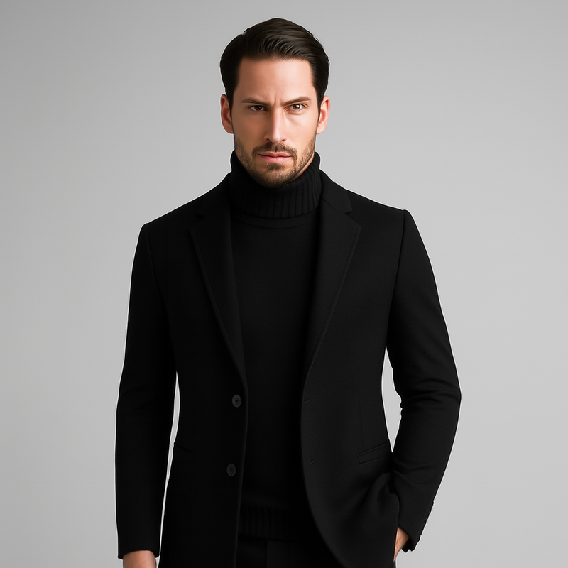 Men's Medium Long Wool Blend Trench Coat for Autumn and Winter