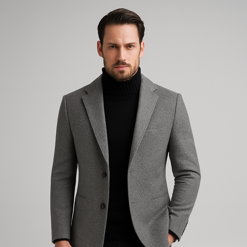 Men's Medium Long Wool Blend Trench Coat for Autumn and Winter