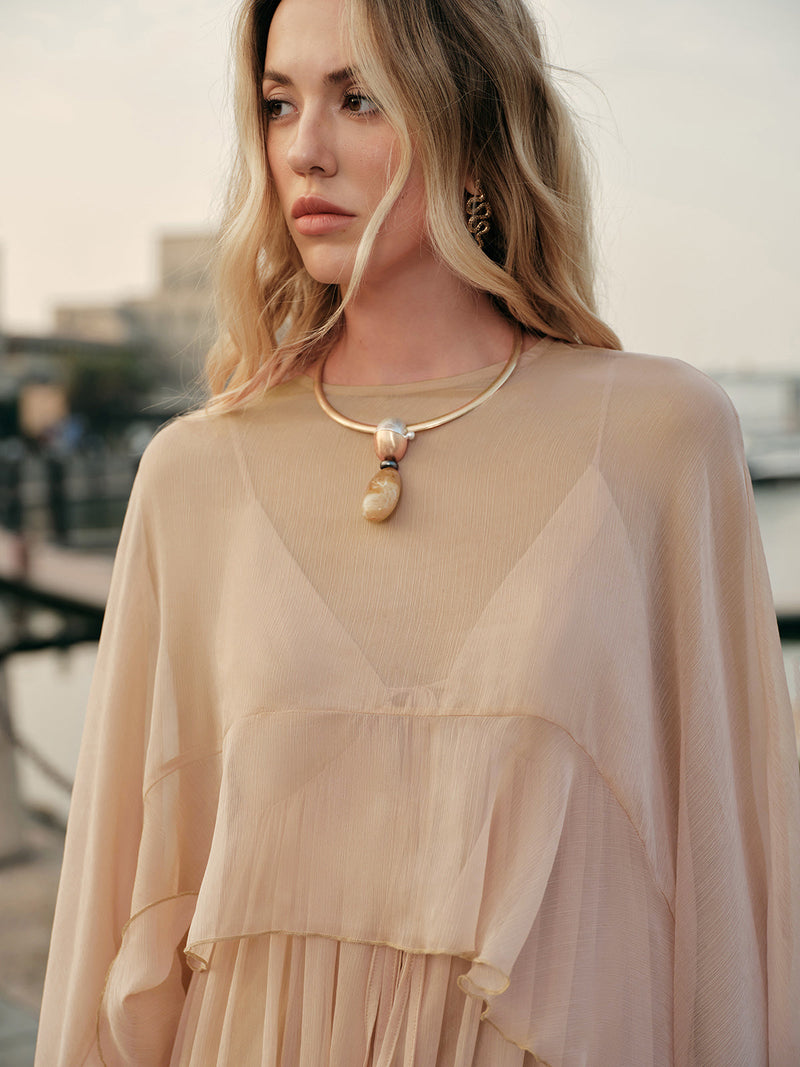 Chiffon Layered Dress With Cloak