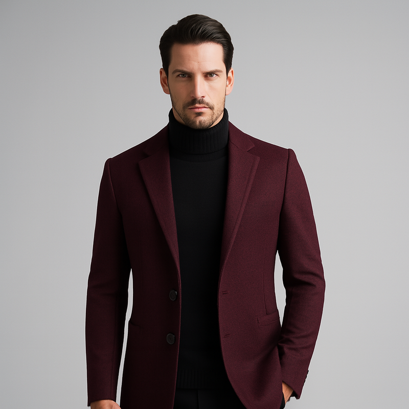 Men's Medium Long Wool Blend Trench Coat for Autumn and Winter