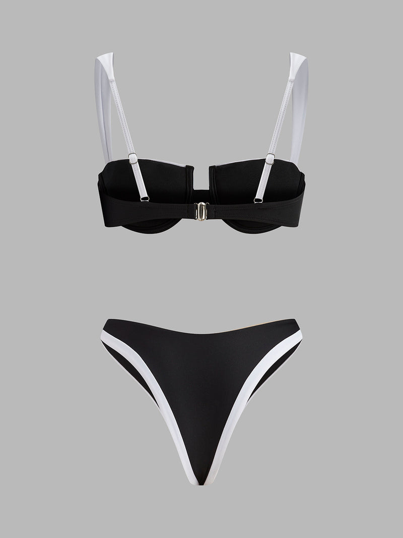 Contrast Trim Cutout Bikini Set
