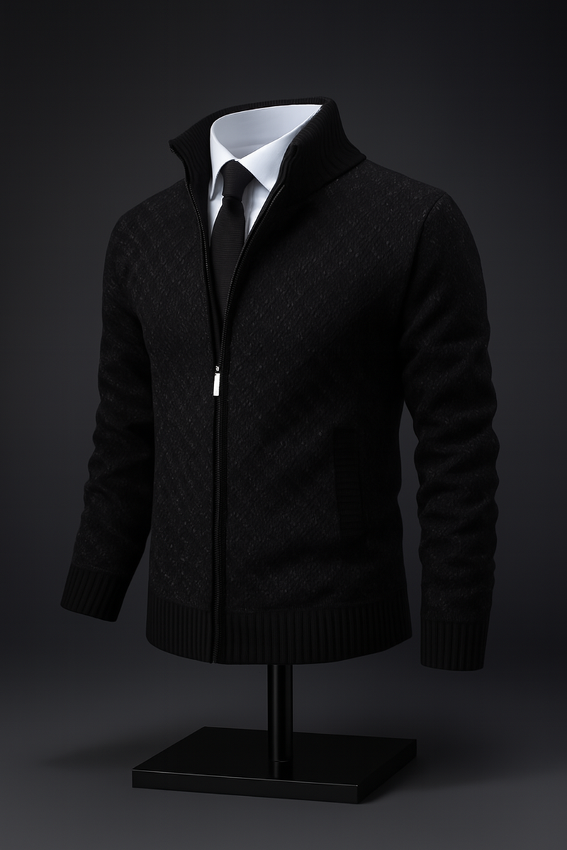 Men's Knitted Stand Collar Zipper Cardigan Sweater Casual Loose Fit