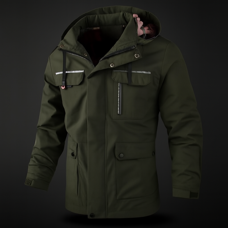 Men's Waterproof Soft Shell Hooded Windbreaker Jacket with Warm Fleece Lining