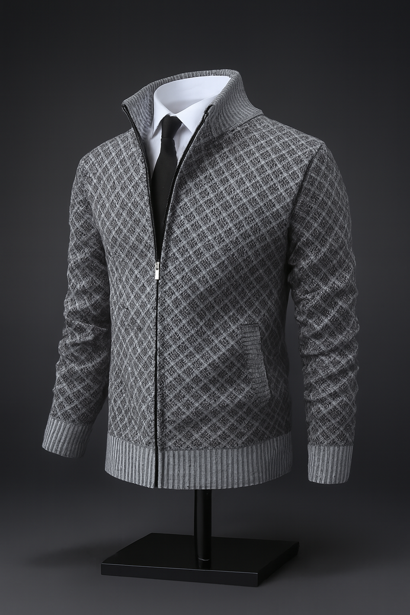 Men's Knitted Stand Collar Zipper Cardigan Sweater Casual Loose Fit