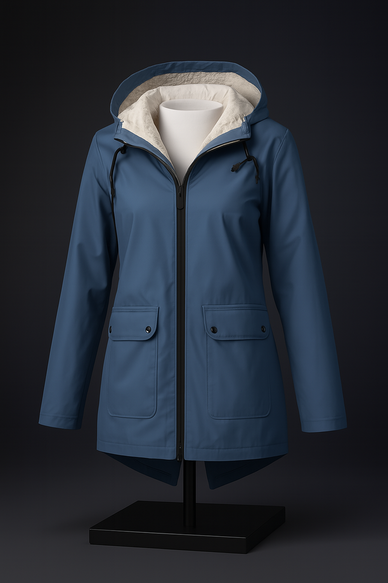 Women's Waterproof Hooded Velvet-Lined Windbreaker Trench Coat for Autumn and Winter