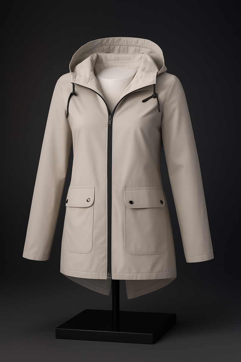 Women's Waterproof Hooded Velvet-Lined Windbreaker Trench Coat for Autumn and Winter