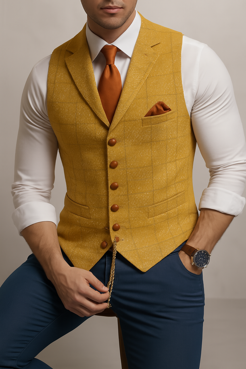 Men's Tweed Striped Waistcoat – Classic Vest for Business, Weddings, and Formal Events