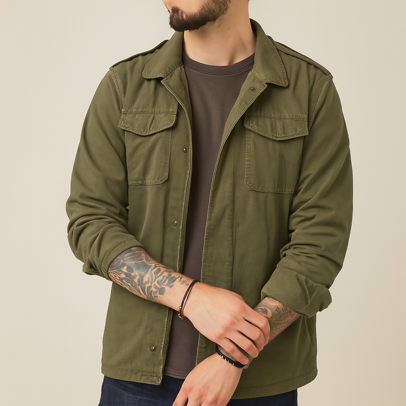 Men’s Vintage M65 Military Field Jacket, Green Army-Inspired Windbreaker with Pockets