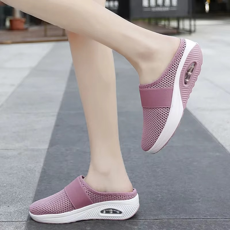 Women's Orthopedic Air Cushion Slip-On Walking Shoes, Lightweight Mesh Platform Mules