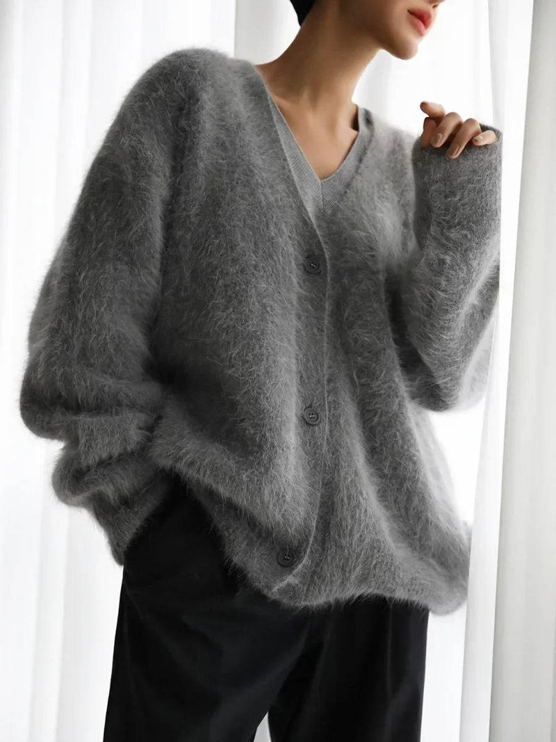 Women's Fuzzy Cropped Cardigan Sweaters With Buttons