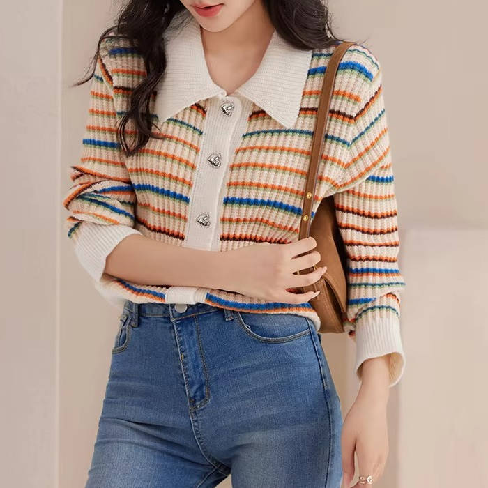 Women's Colorful Striped Knitted Cardigan