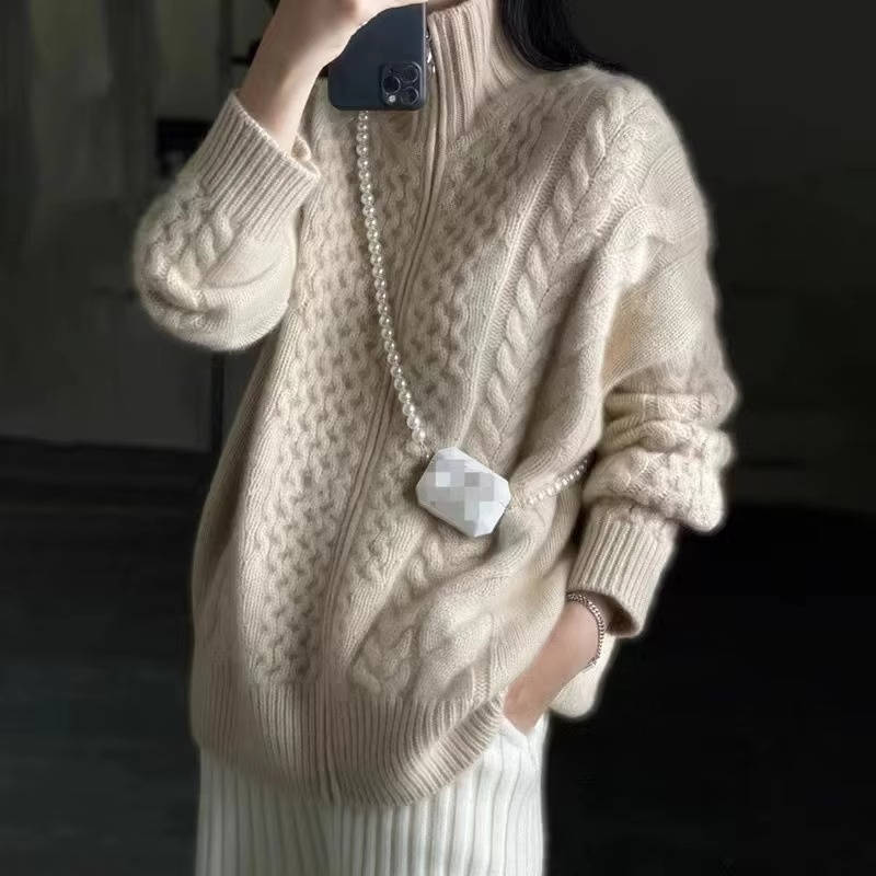 Womens Cable Knit Cardigan Zip Up