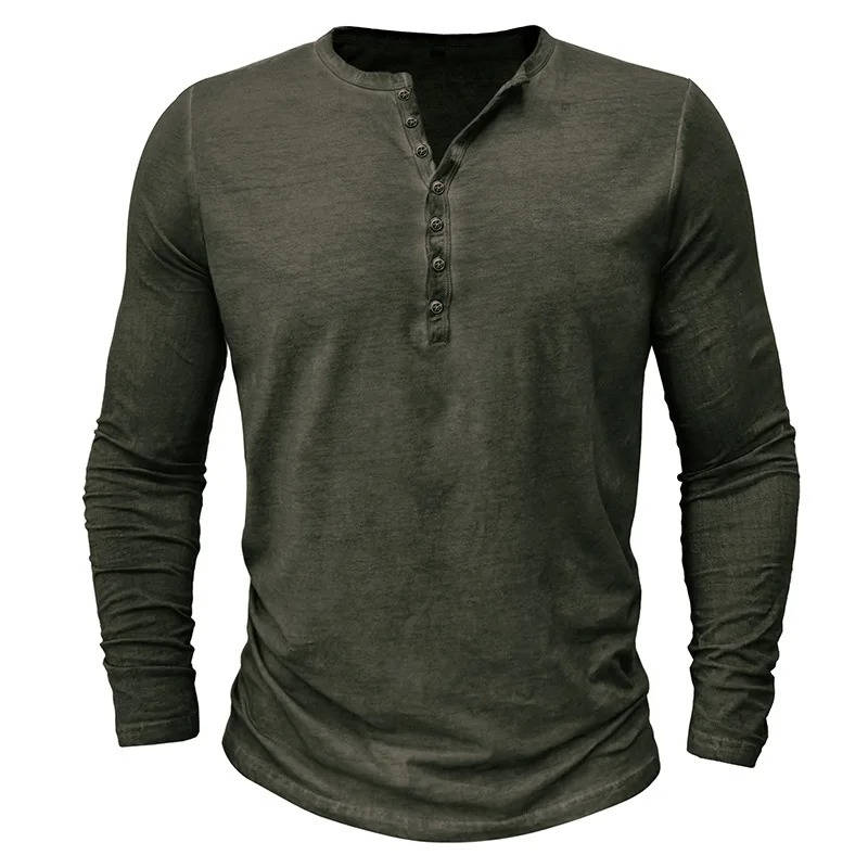 Long Sleeve Henley Shirt Men