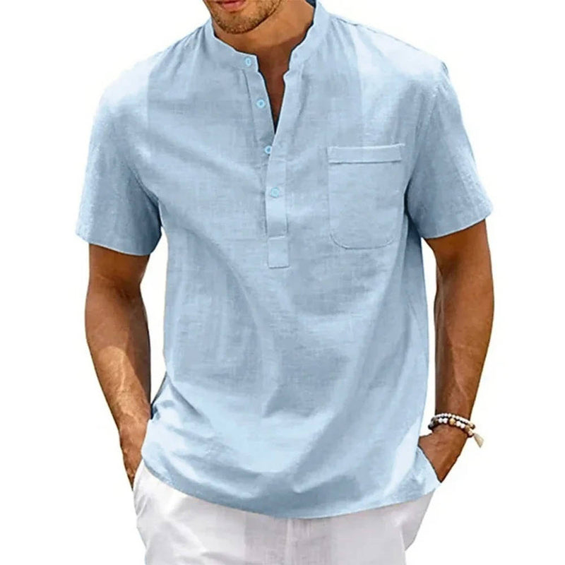 Men's Linen Henley Shirt Short Sleeves